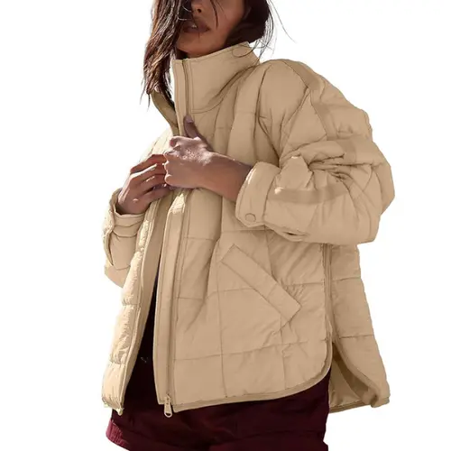 SCUSTY Women's Quilted Puffer Jacket Long Sleeve Zip Up Oversized Lightweight Padded Down Coat Outerwear TikTokShopBlackFriday