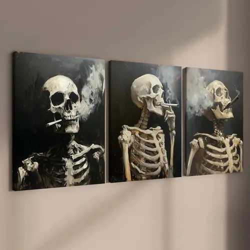 【Black Friday】Skeleton Pattern Canvas Painting, 3-Piece Creative Wall Art Poster Set for Living Room, Bedroom & Office, Home Decor, Artwork #GLOBAL PICKS