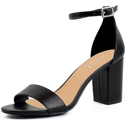 MUSSHOE Women's Wide Heel Open Toe Strap Sandals - Low Block Chunky Heel, Black Dress Shoes, Comfortable Party Footwear, Pointed Flats Alternative for Back-to-School Walking