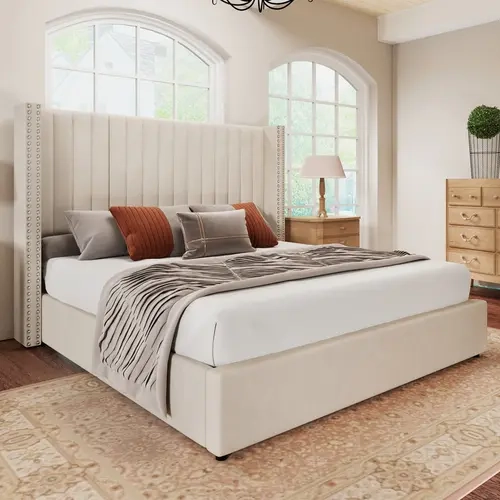 VanAcc Bed Frame with Headboard Lift Up Storage Bed, Velvet Upholstered Bed Frame Channel Tufted Wingback Headborad #TikTokShopFallDealsForYou
