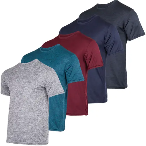Real Essentials 5 Pack: Men's Dry-Fit Short Sleeve Crew Neck T Shirts Fitness Running Gym Workout Cool Exercise Athletic Tee