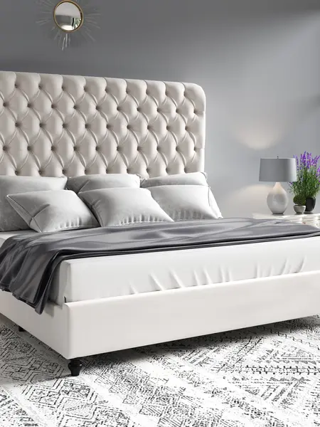 [Summerwins]VanAcc Bed Frame with Sleigh Headboard 60" Tall Velvet Upholstered Platform Bed, No Box Spring Needed/Christmas Gift