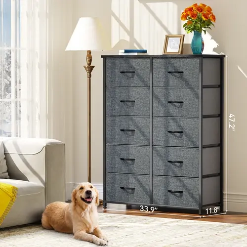 YITAHOME 10 Drawer Dresser - Fabric Storage Tower, Organizer Unit for Bedroom, Living Room, Hallway, Closets - Sturdy Steel Frame, Wooden Top & Easy Pull Fabric Bins