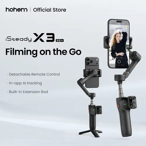 hohem iSteady X3 SE Plus Gimbal Stabilizer for iPhone & Android, AI Facial Tracking,Smartphone Gimbal with Detachable Remote Control, Portable Foldable 3-Axis Phone Gimbal, Built-in Extendable Rod,Vlog Stabilizer,Cellphone&Selfie accessories