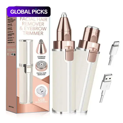 Electric Eyebrow Trimmer Set, Eyebrow Shaping Tool, 1 Set Portable 2-in-1 Facial Hair Remover with LED Light for Lip and Body Hair Care #GLOBAL PICKS