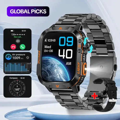 Trendy Multifunctional Watch, Multifunctional 2.01-Inch Smartwatch, Digital Watch with LED Light & Outdoor Compass, Wireless Waterproof Sports Watch, Fitness Smartwatch for Women & Men