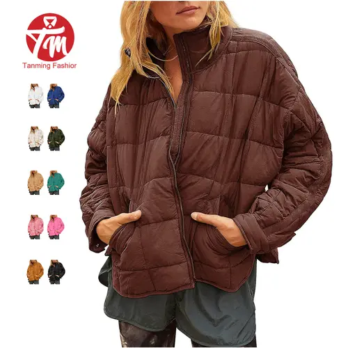 Tanming Womens Lightweight Quilted Puffer Jacket Stand Collar Zip Up Oversized Coat Outerwear with Pockets Casual Fall Winter Work School Vacation Outfits Clothing