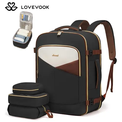 LOVEVOOK Carry On Travel Bagpack for Man and Women, Waterproof Backpack for Travel with 3 Packing Cubes, Color-Blocked Bag with Laptop Compartment, Perfect Airplane Travel Essentials, TSA Approved Carry On Size TikTokFallDealsForYou