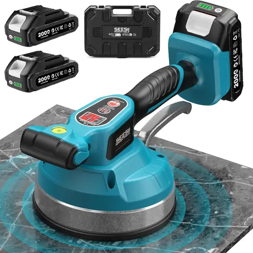 【SEESII】Cordless Tile Vibration Power Tool, 2-in-1 Leveling Machine with 2×2000mAh Batteries, 16mm Large Suction Grip, 12 Adjustable Vibration Levels with LED Display for Porcelain/Granite Floors (Pro & DIY Users) toolupgrade