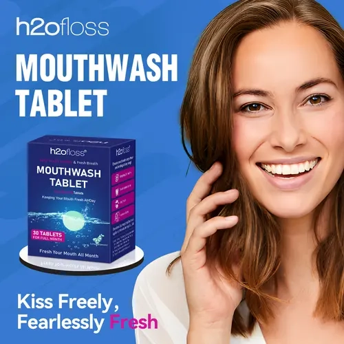 h2ofloss Mouthwash Tablets for Fresh Breath and Gum Health Care, Mint-Lemon Flavor - 30 Count