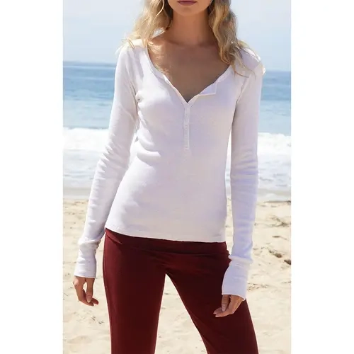 John Galt Women's Beige Ribbed Zelly Long Sleeve Top