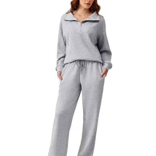 PINSPARK Women's 2-Piece Solid Tracksuit Set - Long Sleeve Half Zip Pullover Sweatshirt, Joggers Pants, Soft Comfy Athleisure Wear for Beach, Running, Machine Washable Workout Outfit