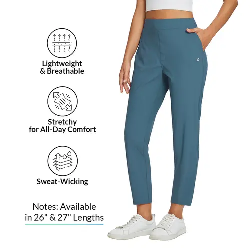 Baleaf Lady's Fitted Spandex Trouser - Women's Lightweight, Breathable, Soft 26"/27" Ankle Pants with Zipper Pockets, UPF50, Stretch, Silky Basic Bottoms for Business Casual, Golf Work Outfits