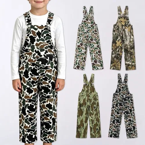 Camouflage Print Denim Stretchy Overalls