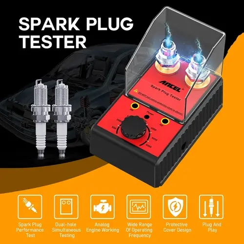 ANCEL SP02 Double-Hole Digital Spark Plug Tester - 110V-220V Ignition System Tester for Gasoline Cars, 1m Power Adapter, Protect Cover, New/Old Comparison, Status Light Feedback, Performance Test, Simple Setup, Plug-and-Play Automotive Repair Hardware
