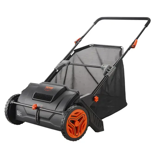 【DealsForYouDays】VEVOR Push Lawn Sweeper, 21-inch Leaf & Grass Collector, Strong Rubber Wheels & Heavy Duty Thickened Steel Durable to Use with Large Capacity 3.5 cu. ft. Mesh Collection Hopper Bag, 2 Spinning Brushes, Garden, Portable, Shed