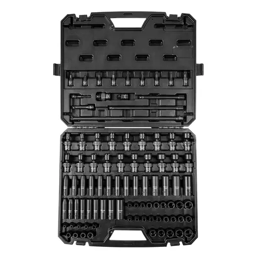VEVOR 90-Piece 3/8"-Drive Hex Drive Wrench Set - Cr-Mo Steel High Torque Impact Sockets, Laser Etched SAE 1/4"-3/4" & Metric 6-19mm, Extension Bars, Universal Joint Adapter, Lock Storage Case - Mechanic Tools for Auto Repair, Father's Day Gift