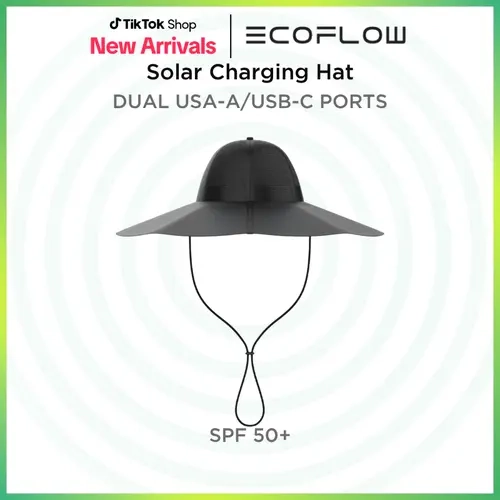 EcoFlow Power Hat, Solar Charging Bucket Fishing Hat, Dual USB-A/USB-C Ports, SPF 50+ Wide Brim