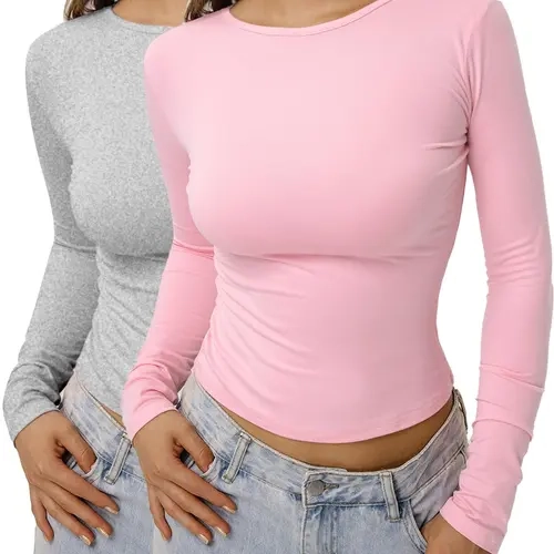 Women's Solid Long Sleeve Lounge Tee, Casual Comfy Round Neck T-shirt for Spring & Fall, Fall Wear, Sleep T Shirts for Women, Ladies Sleepwear for Daily Wear