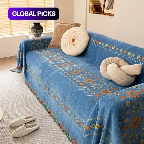 Bohemian Style Chenille Sofa Cover, Boho Couch Cover, Soft Comfortable Washable Cover with Tassels, Stretch Sofa Cover, Sofa Couch Protector for home decor, Decorative Sofa Cover, Sofa Slipcover #GLOBAL PICKS