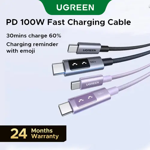 UGREEN Uno 100W Aluminium Durable USB-C Fast Charging Cable - Fast Charger Cord, C-Type Cables, PD100W Speed, LED Display, Multi Device Fit for iPhone 17/16/15 Plus/15 Pro Max, MacBook Pro/Air, Galaxy S24 Ultra - Summer Sale, tiktokshopfalldealsforyou
