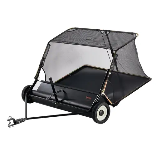 【toolupgrade】VEVOR Tow Behind Lawn Sweeper, 52 Inch 26 cu.ft. Heavy Duty Collector with Dumping Rope, Adjustable Height, Sturdy PP Brushes, Puncture-Resistant Wheels, Non-Woven Fabric, Easy Storage for Drives/Sidewalks Debris