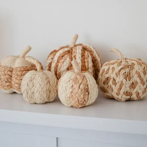 Set of 5 Assorted Size Rattan Pumpkins by Lauren McBride