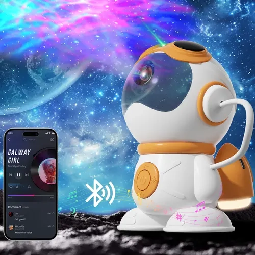 Rossetta 3-in-1 ABS Astronaut Galaxy LED Projector Lamp - Multifunctional Ceiling Projection Lamp, Bluetooth Speaker, Music Player, Auto Shut-Off, Color Changing, Cool Gifts for Adults, Bedroom Gaming Room Gadgets