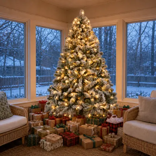 【Lush & Full】Yaheetech Multi-Size Snow Flocked Pre-lit Artificial Christmas Tree (4.5/6/7.5/9FT) with 550 Warm White Lights, 1284 Branch Tips, Foldable Stand, Festive Home Decor for Holiday Decorating & Gifting