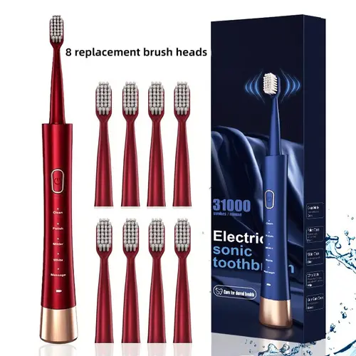 Electric Toothbrush Set, 1 Box Electric Toothbrush & 8 Counts Replacement Brush Heads, Oral Care Product for Adults, Intelligent Deep Cleaning Toothbrushes, Rechargeable Toothbrushes For Adults