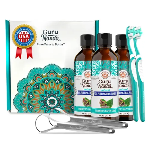 GuruNanda Cocomint Pulling Oil with 7 Essential Oils & Vitamins D3, E & K2, 8 oz - 3 Pk
