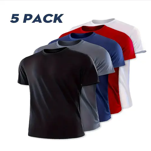 OKP Men's 5/10 Pack Crew Neck Short-Sleeved Fitted Active Sports T-Shirts - Highly Elastic, Moisture-Wicking, Soft, Lightweight, Breathable, Quick Dry Male Clothing for Running, Athletic Performance (Do Not Bleach)