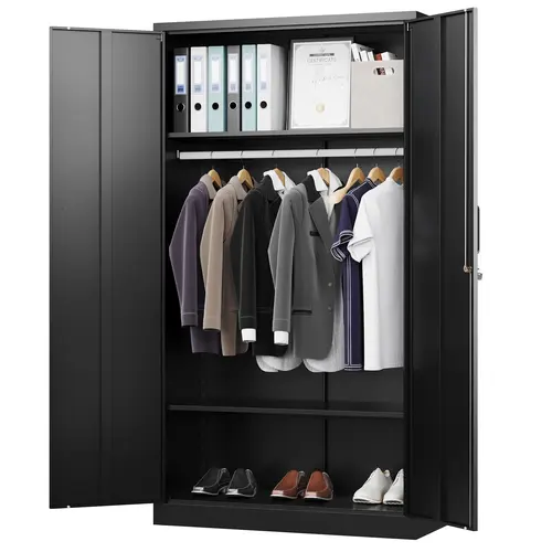 Letaya Modern Lockable Heavy-Duty 0.8mm Alloy Steel Wardrobe Cabinet - 72in Tall 72x36x18in Black Stable Compartmentalized Clothing Storage Unit, Multi-Level Shelf Organizer, Assembly Required, Built to Last Indoor Closet Furniture for Home Use