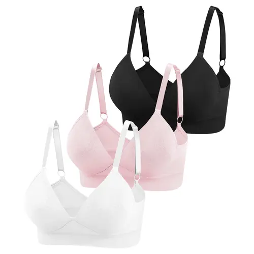 Eleplus 3 Pieces Deep V Wireless Bras for Women Seamless Comfy Bralettes Lightly Lined Multicolors Pack #SummerVibes