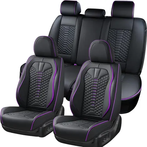 【COVERADO】 5-Seat Nappa Leather Car Seat Covers Full Set, Waterproof Durable Cushioned Anti-Slip Automotive Protector, Universal Fit for Cars/SUVs Pick-up Trucks, Compatible with Honda BMW  RAV4 Lexus,8846 Geometric-Pattern Scu026 Series Stylish Upgrade