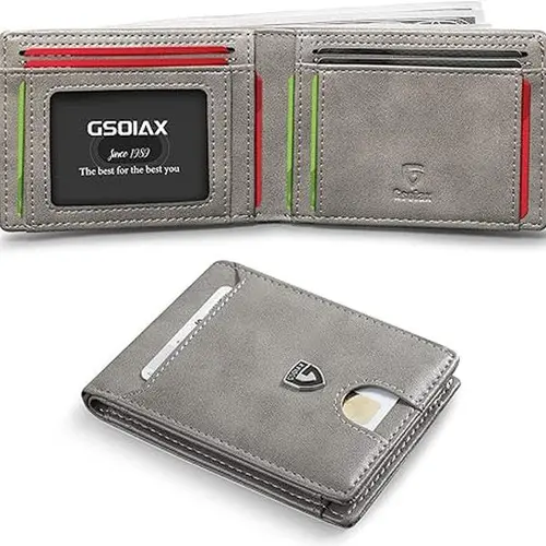 GSOIAX Men's Basic Slim RFID Blocking Bifold Wallet - BF Chic Preppy Athletic Credit Card Holder with Strap, Everyday Carry, Gift Box-Included for Anniversaries, Thanksgiving, Note: Do Not Wash