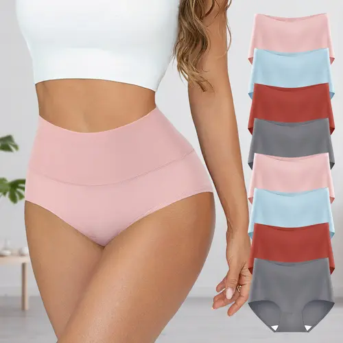 Hotcom Women's Plus Size High-Waist Panties - 8-Pack Stretchy Cotton Blend Underwear for Women, Minimalist Basic Style, Full Coverage, Breathable Solid Color, Family-Friendly Halloween Fit, Elegant Cotton Underwear