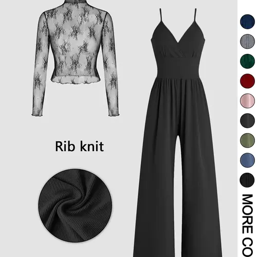 Valentine's Day Women's Solid Color Knitted Lace Tee & High Waist Pocket Jumpsuit Two-piece Set, Spaghetti Strap, Casual Fitted Zipper Back Cami Jumpsuit & Long Sleeve Top for Daily Outdoor Wear, Womenswear for Spring & Fall Outfit