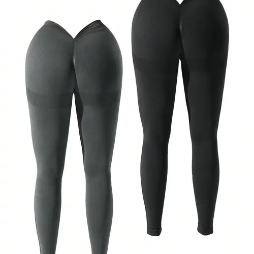 Women's Solid V-Cut Ruched High Waist Sports Leggings, High Stretch Scrunch Butt Yoga Tummy Control Leggings, Ladies Sportswear for Indoor Outdoor Wear, Activewear for fitness, Breathable Skinny Leggings, Gym Workout Sportswear, Workout Clothes Women