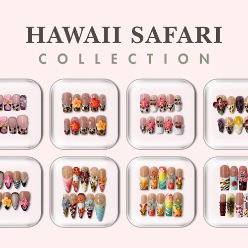 NailPhoria HAWAII SAFARI Collection - Handmade Press-On Nails | Reusable, Salon-Quality, Long-Lasting, Glossy Design