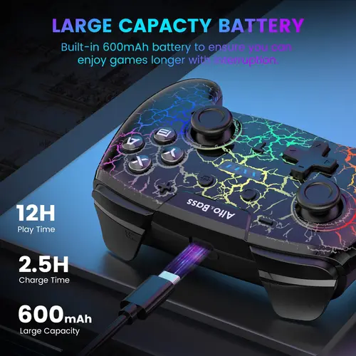 For Switch Pro Controller, Wireless Switch Controller for Nintendo Switch/Switch Lite/Switch OLED, Switch Remote Gamepad with Adjustable LED Lights/Turbo/Dual Vibration/Wake Up/Screenshot (Black) Accessories Console Springtok Smartphone