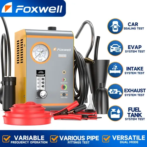 FOXWELL SD203 Compact Automotive Smoke Tester - 12V Built-in Air Pump, Dual Mode, Variable Frequency Operation, Dynamic Flow Meter, 23pc Seal Kit, 16L, 2.5kg, Car EVAP Vacuum Leak Detector for Vacuum Check, Exhaust System Test