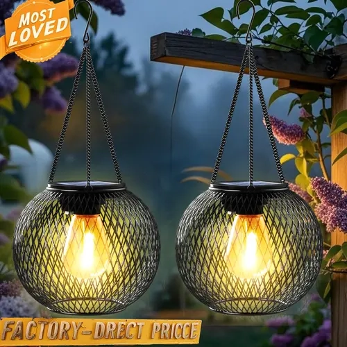 Solar Garden Hanging Lanterns - 2/4 Packs Round Solar Powered Light, IP65 Waterproof Durable Metal Solid Tree-Hang Outdoor Lighting, Yard Pathway Deck Decor for Daily Elegance