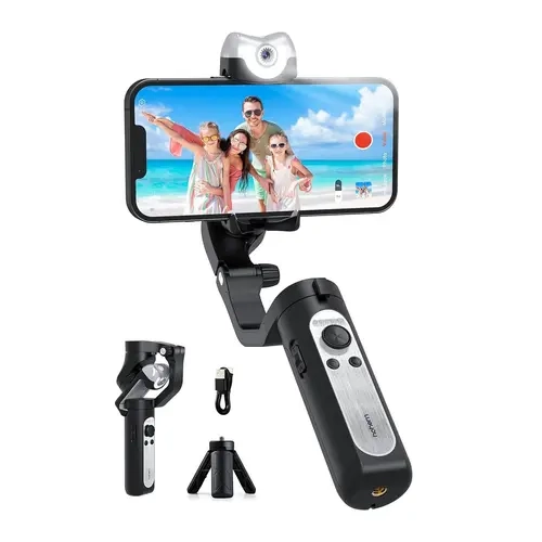 Hohem iSteady V2S Gimbal Stabilizer for Smartphone, Portable and Foldable Gimbal with Fill Light, 3-Axis Gimbal for iPhone 17 series, AI Tracking, Phone Stabilizer for Video Recording, Vlogging