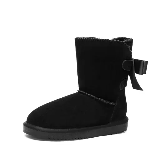 Dream Pairs Women's Stylish Round Toe Booties - Genuine Suede, Adorable Bow, Faux-Fur Lined, Insulated Memory Foam Warmth, TPR Outsole, Grippy & Supportive, Splash-Resist Water-Repellent Upper, Cold Weather Gear Footwear