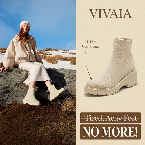 VIVAIA Women's 6cm High Cut Round-Toe Water Repellent Chunky Wedge Platform Chelsea Ankle Boot - Lightweight, Stable, Flexible, Casual, Memory Foam, Non-Slip Lug Outsole Walking Shoes (Everly) PU Footwear for Travel
