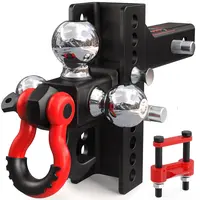 TYT Adjustable Heavy-Duty Trailer Hitch Tri-Ball Mount with Anti-Theft Locking Pins & Rotatable Tow Shackle, No-Rattle Secure Towing System, Fits 2-Inch Receiver, 4-1/2" Rise/Drop, 1-7/8" 2" 2-5/16" Ball, 10000LBS GTW, Truck RV ATV Compatible Tow Hitch, T
