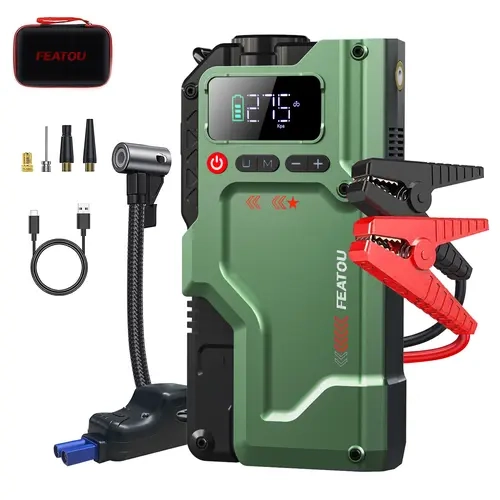 Automotive 5-in-1 Portable Jump Starter Box - 6000A Peak Battery Pack, 150PSI Digital Tire Filling Pump, 18W QC3.0 Fast Charging, 350LM LED Flashlight, ABS Nylon Armor, Safety Display, for 10.0L Gas Passenger Cars, Car Service Rescue Tool