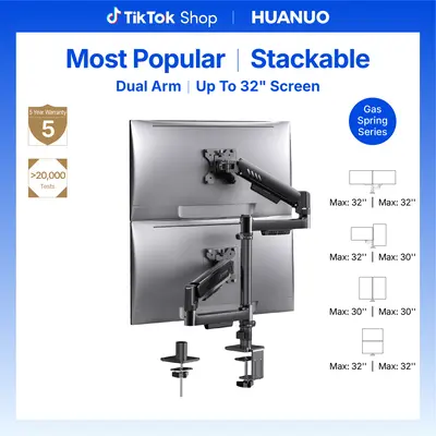 HUANUO Dual Monitor Arms for VESA Mount Screens, 13-32" Screen Support, Up to 19.8 lbs Per Arm, Built-In C-Clamp, Enhanced Stability, Upgraded Cable Management, VESA 75x75mm/100x100mm Compatible, Black Finish, Monitor Holder, Dual Monitor Setup