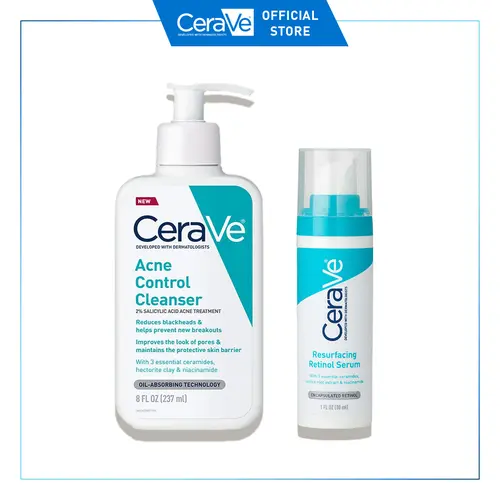 CeraVe Acne-Prone Skin Bundle: CeraVe Acne Control Cleanser & CeraVe Acne Resurfacing Retinol Serum